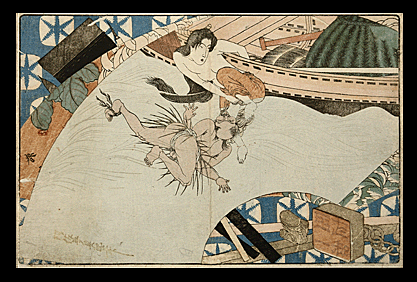 Very Rare Shunga – Two Nasty Aristocrats – Important Utagawa School Design - c.1833.