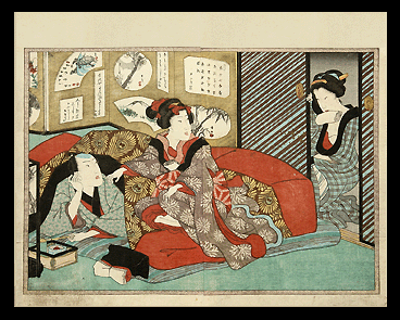 Relaxing Couple In A Private Room - Utagawa Kuniyoshi - c.1840.