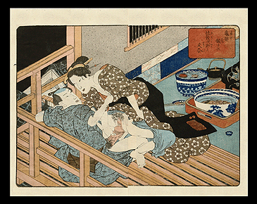 Kunisada – Eight Dog Heroes – On Verandah – c.1837.