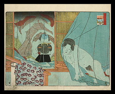 Unusual Shunga Design – Two Mosquito Nets - Utagawa Kuniyoshi - c.1835.