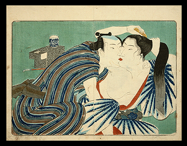 Hiroshige – Kuniyoshi – Masterful Close Up Design – Embracing Lovers – c.1838.