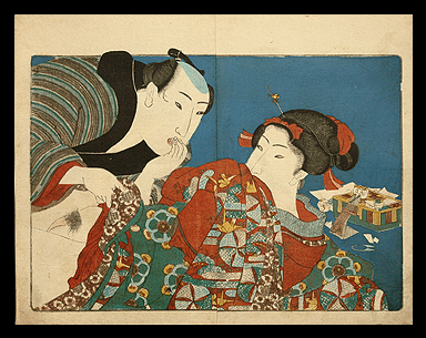 Hiroshige  Kuniyoshi  Wetting Fingers  c.1838.