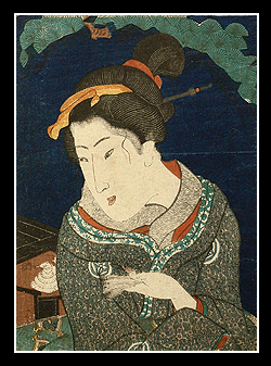 Hiroshige – Kuniyoshi – Dry Rice – Preoccupied – c.1838.