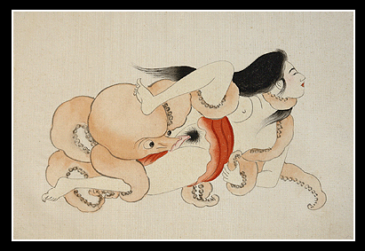 Rare Shunga Painting  –  c.1900  Octopus And Ama Diver.