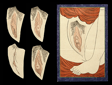 Extremely Rare Complete Shunga Toy Set – Five Vulva Close-Up Scenes – c.1850.