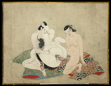 Rare Primitive Erotic Painting – Fully Nude Threesome – c.1650.