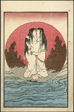 Shunga – Keisai Eisen – Deities Izanagi and Izanami Kissing – c.1839.