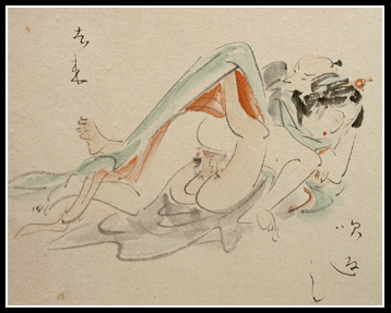 Unique Shunga Painting – Blanket – c.1900 – Kyôsai School.