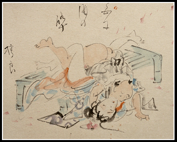 Unique Shunga Painting – Bench – c.1900 – Kyôsai School.