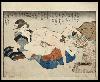 Humorous Shunga – Utagawa Kunisada – Onorthodox Tea Drinking – c.1840.