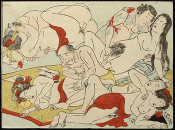 Koban Shunga  Utagawa School  Fingering Old Man And Tattooed Man  c.1870s.