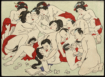 Koban Shunga  Utagawa School  Two Orgies  c.1870s.