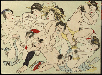 Koban Shunga  Utagawa School  Caught In The Act  Oiran  c.1870s.