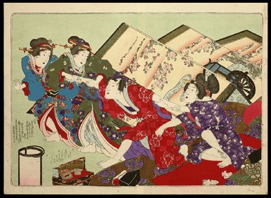 Obon Shunga Masterpiece – First Edition – Adolescent And Three Ladies – Utagawa Kunisada – c.1851.
