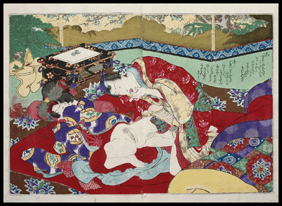 Obon Shunga Masterpiece – First Edition – Finger-Licking Shogun – Utagawa Kunisada – c.1851.