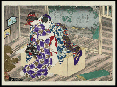 Obon Shunga Masterpiece – First Edition – In A Cabin – Utagawa Kunisada – c.1851.