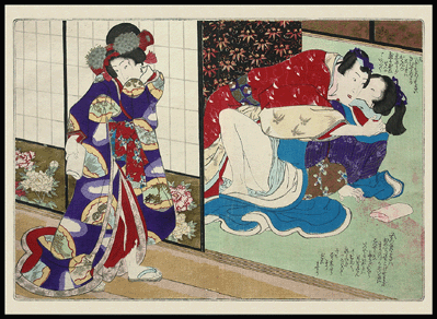 Obon Shunga – First Edition – Shocked Onlooker – Utagawa Kunisada – c.1851.