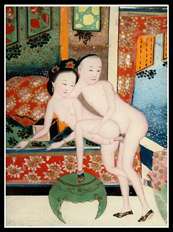 Extremely Rare Chinese Reverse Glass Painting – Young Fully Nude Couple – c.1850.