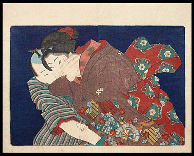 Shunga Masterwork – Kuniyoshi/Hiroshige – Delighted Couple – c.1838.
