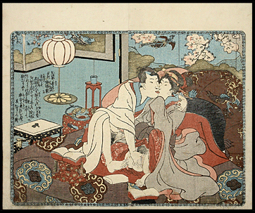 Shunga – Designed by Kunisada – Text by Eisen – Bedroom Guide – Mutual Masturbation – c.1847.