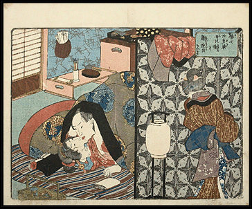 Shunga – Designed by Kunisada – Text by Eisen – Bedroom Guide – Folding Screen – c.1847.