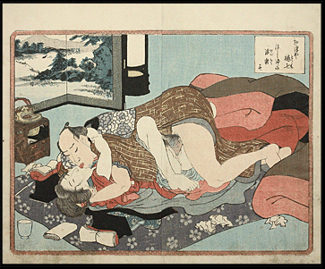 Shunga – Designed by Kunisada – Text by Eisen – Bedroom Guide – French Kiss – c.1847.