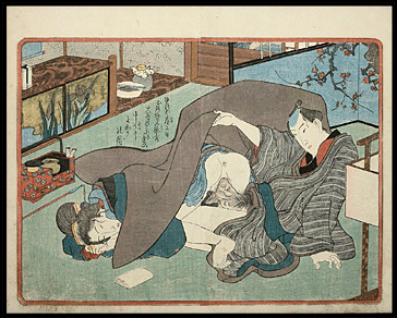 Shunga – Designed by Kunisada – Text by Eisen – Bedroom Guide – Under The Blanket – c.1847.