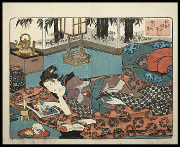 Shunga – Designed by Kunisada – Text by Eisen – Bedroom Guide – The Libidinous Otsuya – c.1847.