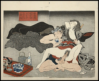 Kunisada – Eight Dog Heroes – Drinking Sake – c.1837.