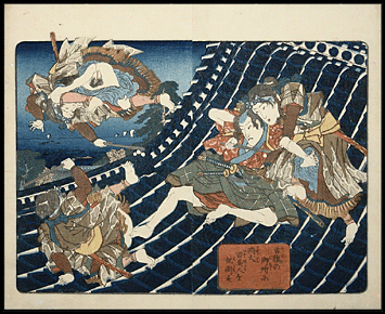 Shunga – Kunisada – Eight Dog Heroes – Epic Battle On The Roof – c.1837.
