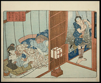 Shunga – Kunisada – Eight Dog Heroes – Couple Behind Mosquito Net – c.1837.