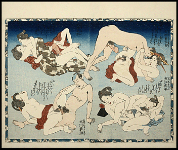 Shunga – Kunisada – Eight Dog Heroes – Various Poses – c.1837.