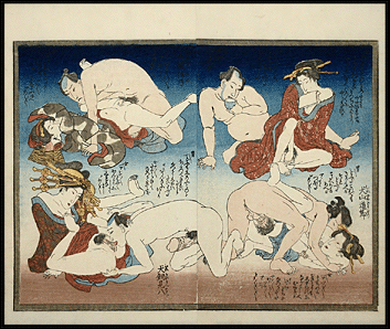 Shunga – Kunisada – Eight Dog Heroes – Four Couples – Cunnilingus – c.1837.