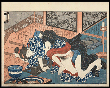 Shunga – Kunisada – From The Rear – Bats – Staircase – c.1840.