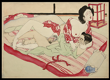 Very Nice Erotic Painting – Passionate Couple – Anonymous Artist – Taisho Period.