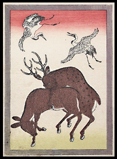 Utagawa Kunitora – Copulating Deer & Herons – Zodiac Year – c.1827. 