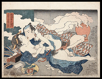 Shunga – Keisai Eisen – Passionate Couple – Giant Censer – c.1836. 