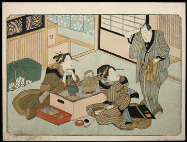 Shunga  Shigenobu  Relaxing Courtesans And Insecure Client  c.1830.
