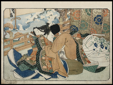 Shunga  Shigenobu  Aristocratic Couple On Verandah  c.1830.