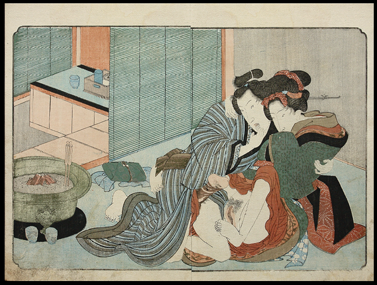 Shunga  Shigenobu  Wetting Fingers  Foo Dog  c.1830.