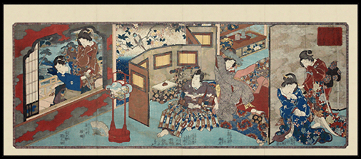 Shunga – Kunimori – Quadriptych – Inside The Pleasure Quarters – c.1840.