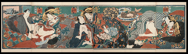 Shunga – Utagawa School – Brothel Orgy – c.1840.