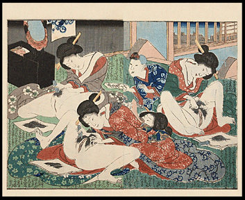 Shunga – Utagawa School – Lesbian Grooming Scene – c.1840.