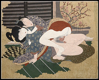 Superb Japanese Shunga Painting – On Top – Hokusai School.
