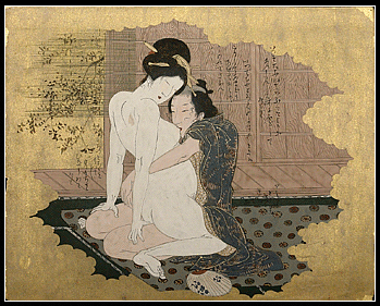 Great Japanese Shunga Painting – Nipple Sucking – Hokusai School.