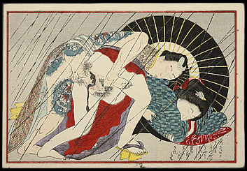 Shunga – Tomioka Eisen – Tattooed Man In Rain – c.1890s.