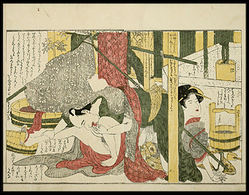 Shunga – Utamaro School – Oral – Drying rack – c.1800s.