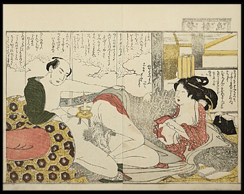 Shunga – Utamaro School – Threesome – Candlestick – c.1800s.