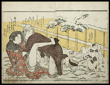 Shunga – Utamaro II – Aggressive Dogs In Snow – c.1800.