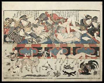 Toyokuni I – Great Fold Out Scene – Copulating Animals – c.1820.